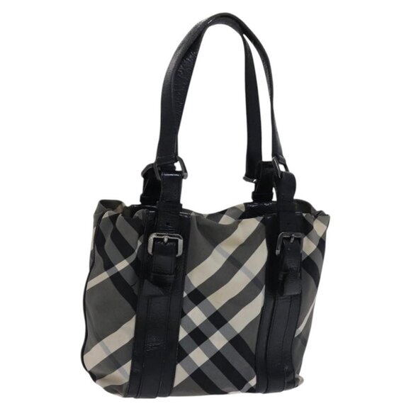 BURBERRY Nova Check Tote Bag Nylon Gray Auth BD1025 - Picture 1 of 16